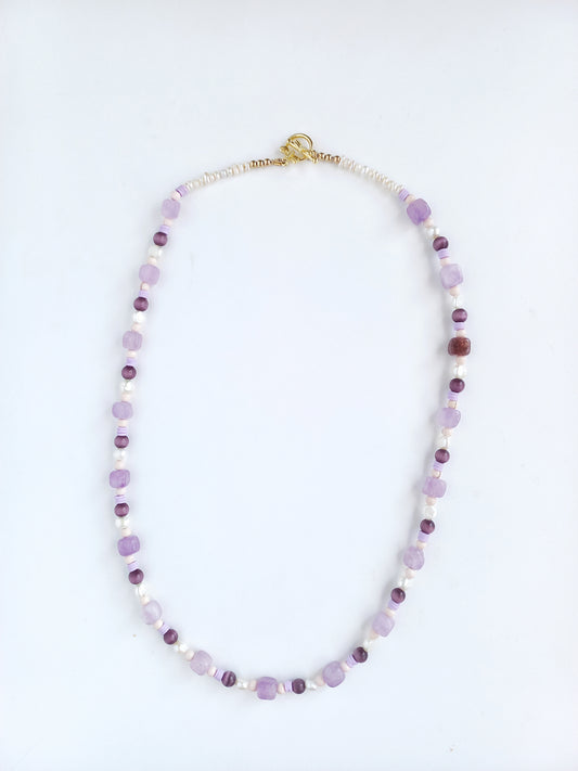 Violet Quartz & Amethyst Butterfly Clasp Necklace