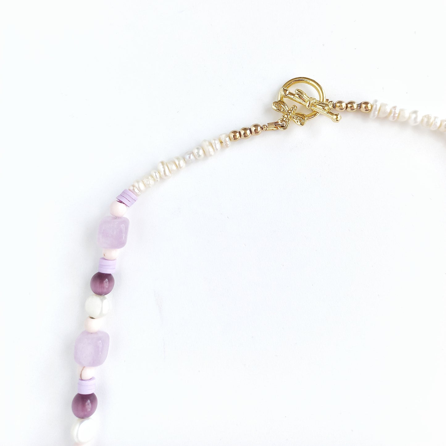 Violet Quartz & Amethyst Butterfly Clasp Necklace
