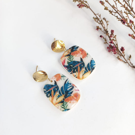 Botanical Muse - Medium drop earring with 18K Gold Plated Irregular Round Stud