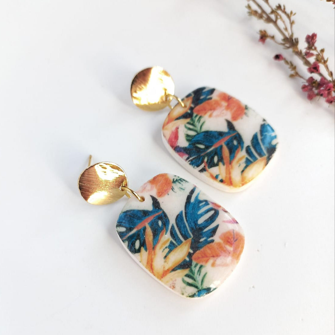 Botanical Muse - Medium drop earring with 18K Gold Plated Irregular Round Stud