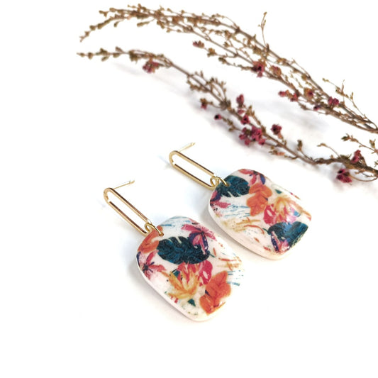 Botanical Muse - Medium drop earring with 18K Gold Plated Oval Stud