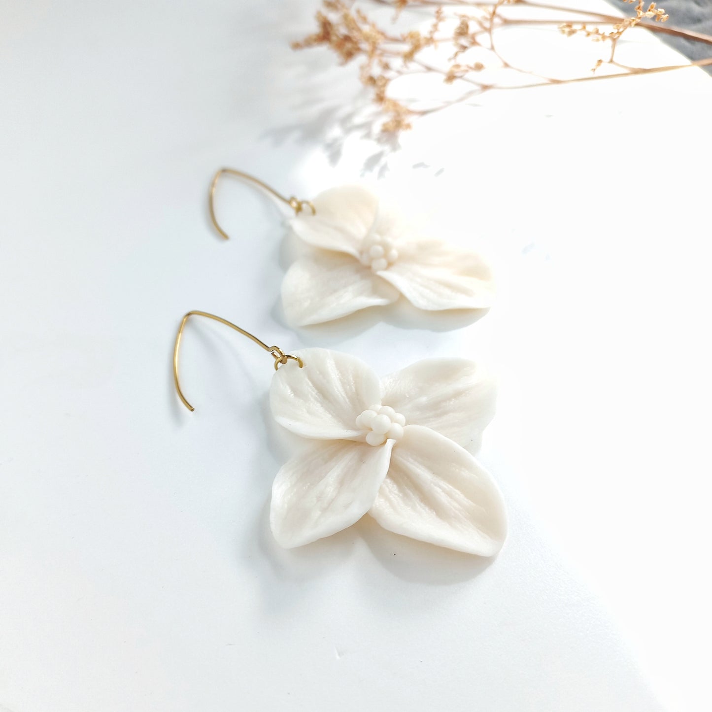 Bridal bloom - Flower earring with gold stainless steel hook