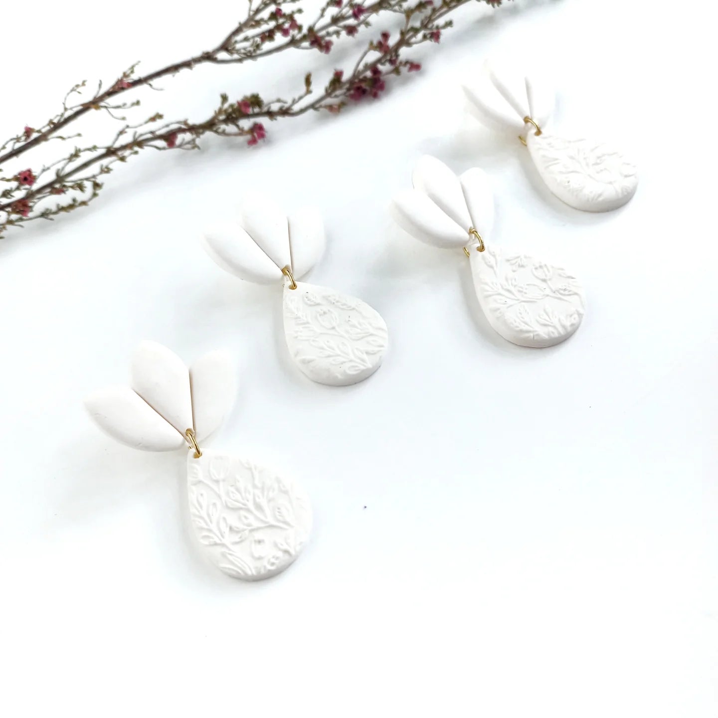 Bridal bloom - Medium drop earring with gold stainless steel post