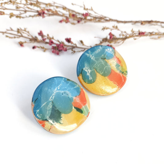 Whispered Marble - Medium round earring stud