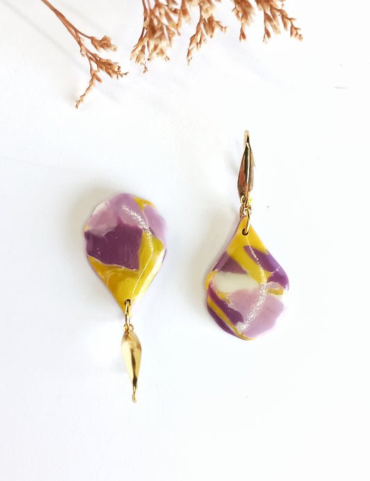 Whispered Marble - Medium teardrop earring with 316 surgical ss 18k gold plated hook