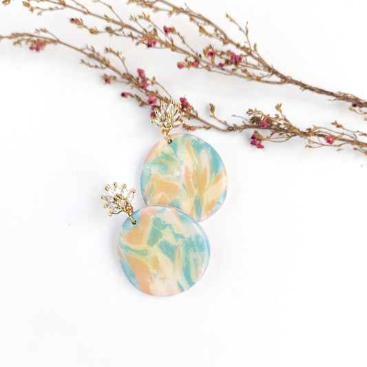 Whispered Marble - Medium round earring with cubic zirconia stud