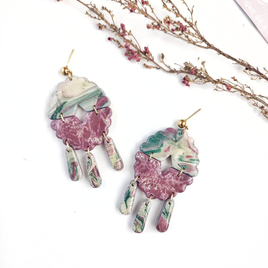 Whispered Marble - Large drop earring with SS ball pin