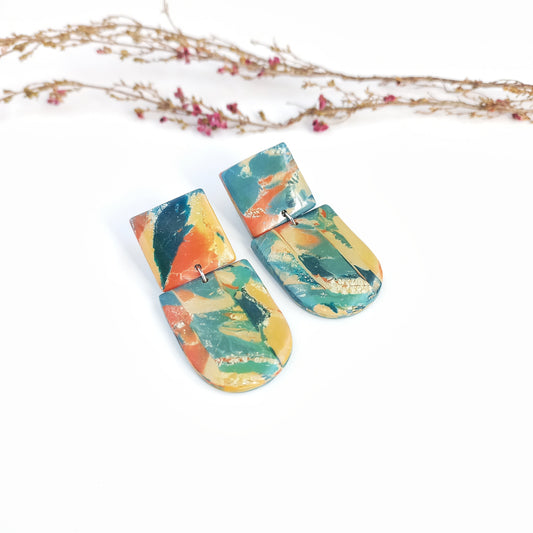 Whispered Marble - Medium drop earing with square stud