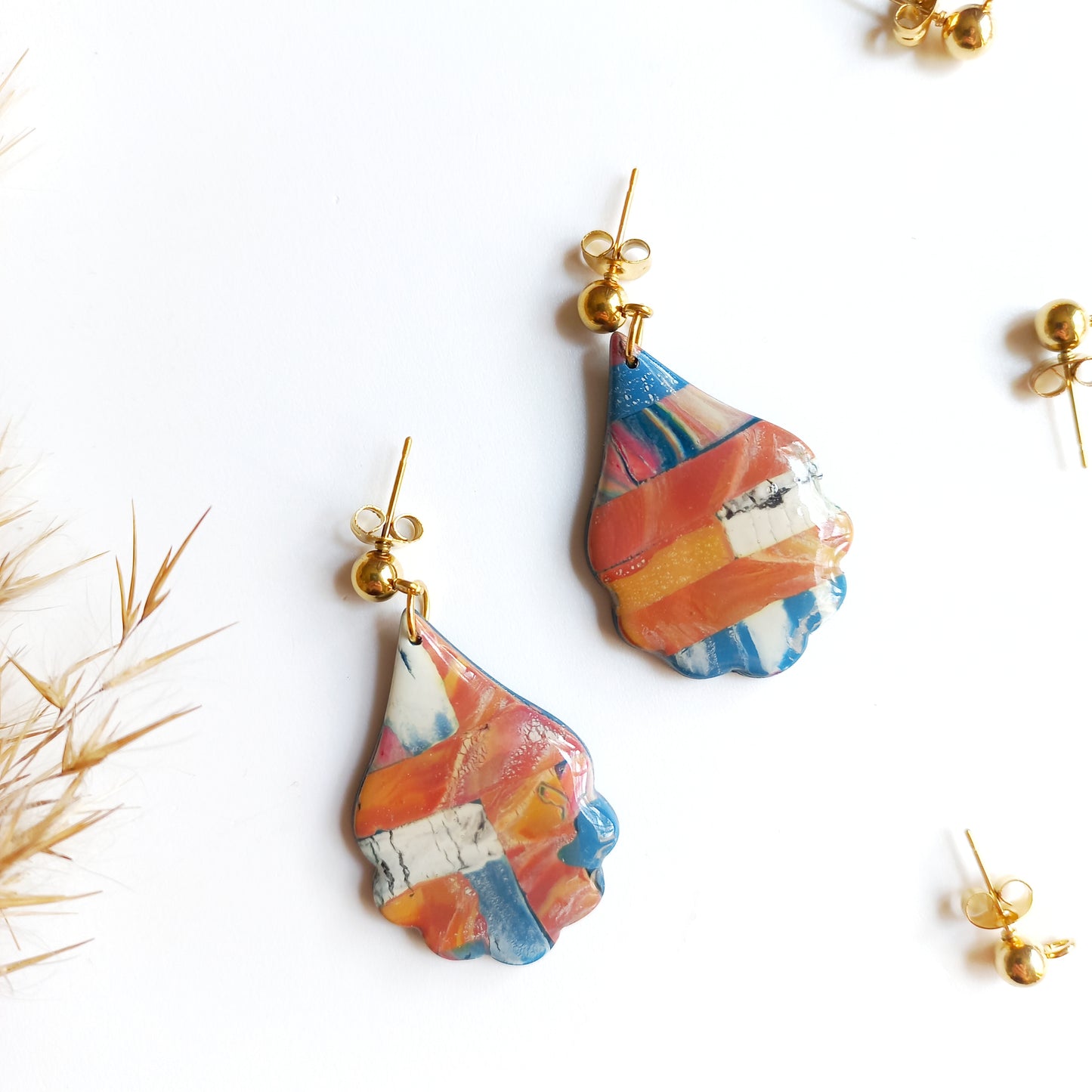 Dimitra - Medium chandelier earring with 4mm gold stainless steel ball stud