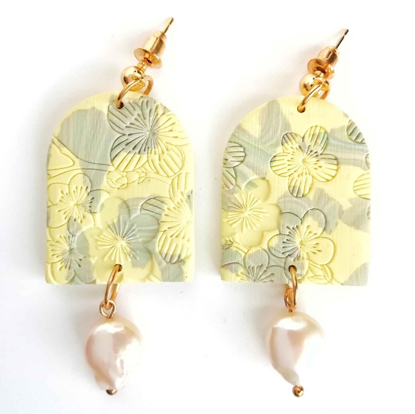 Blush Reverie - Soft yellow and grey marbles with freshwater pearls