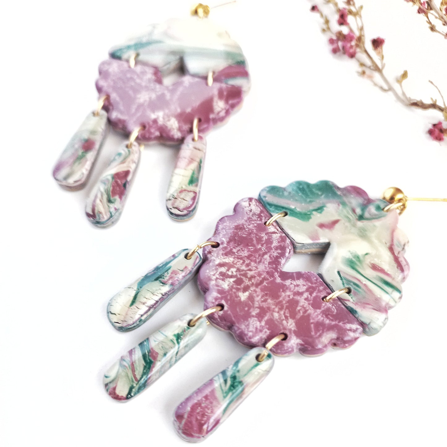 Whispered Marble - Large drop earring with SS ball pin