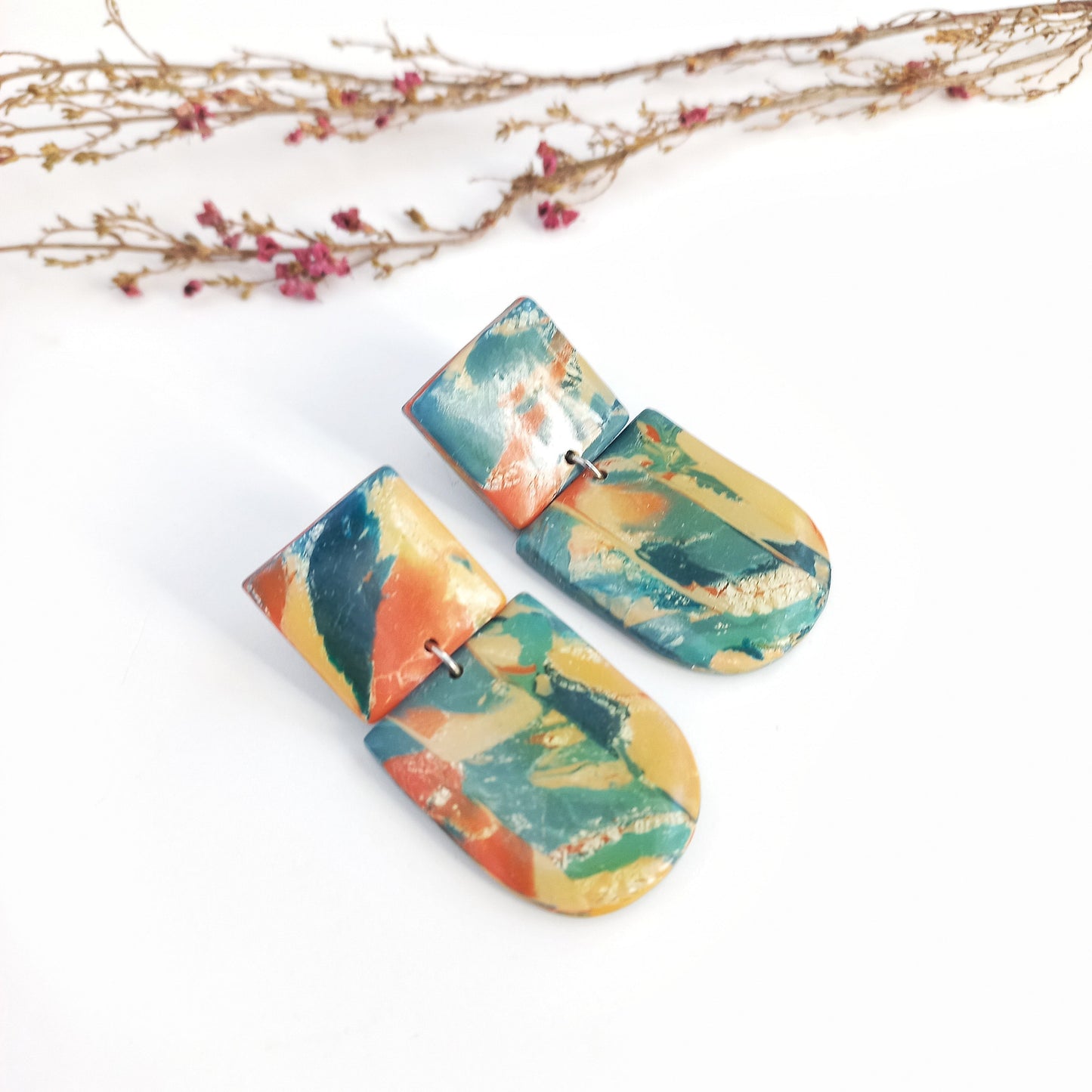 Whispered Marble - Medium drop earing with square stud
