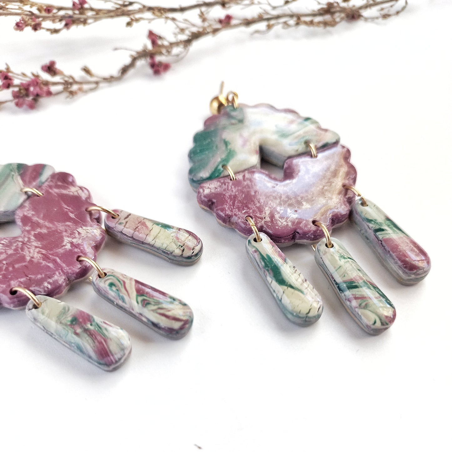 Whispered Marble - Large drop earring with SS ball pin