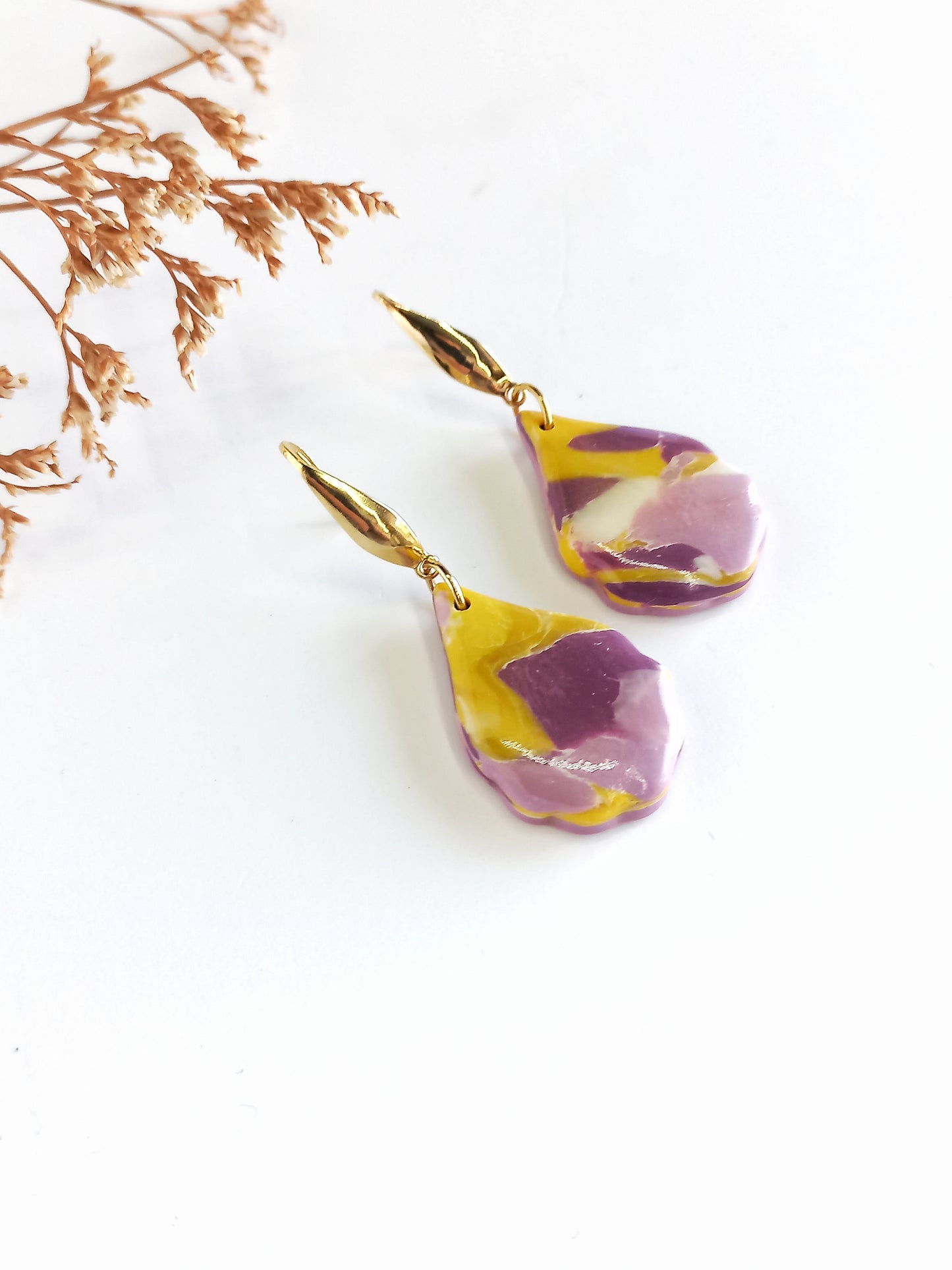 Whispered Marble - Medium teardrop earring with 316 surgical ss 18k gold plated hook