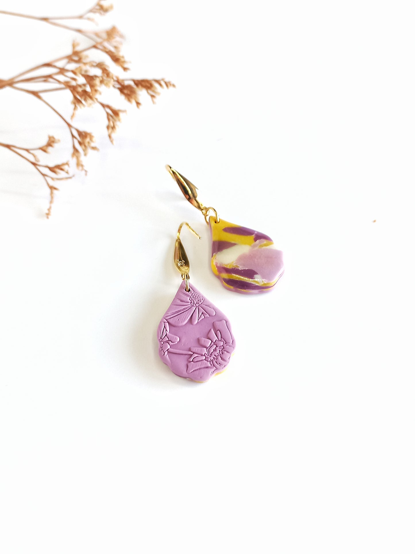Whispered Marble - Medium teardrop earring with 316 surgical ss 18k gold plated hook