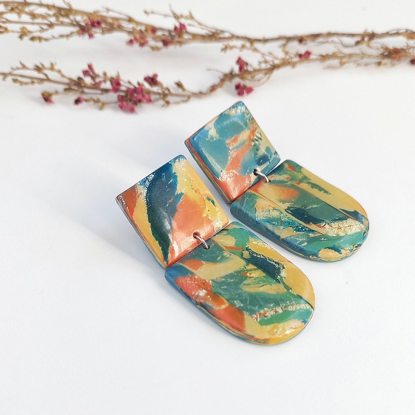 Whispered Marble - Medium drop earing with square stud