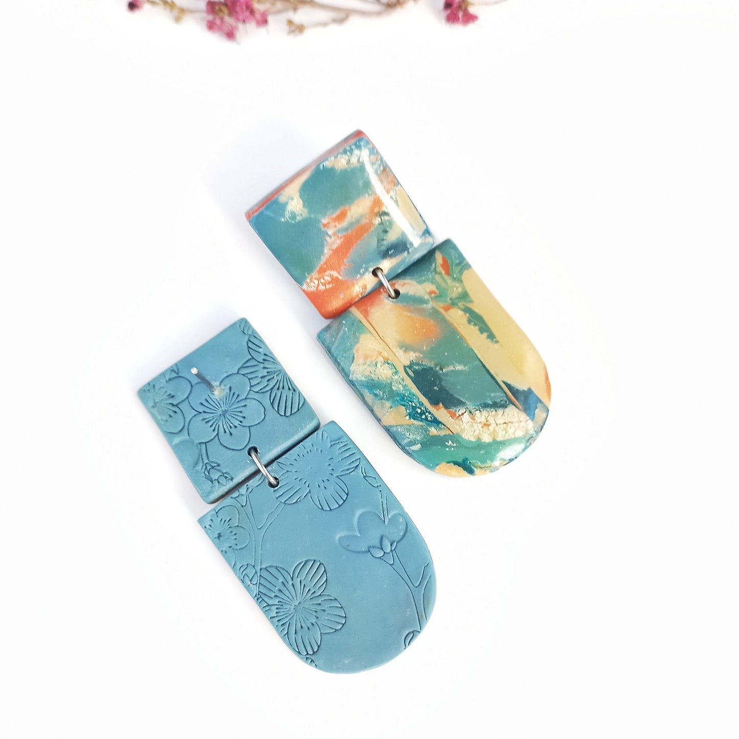 Whispered Marble - Medium drop earing with square stud
