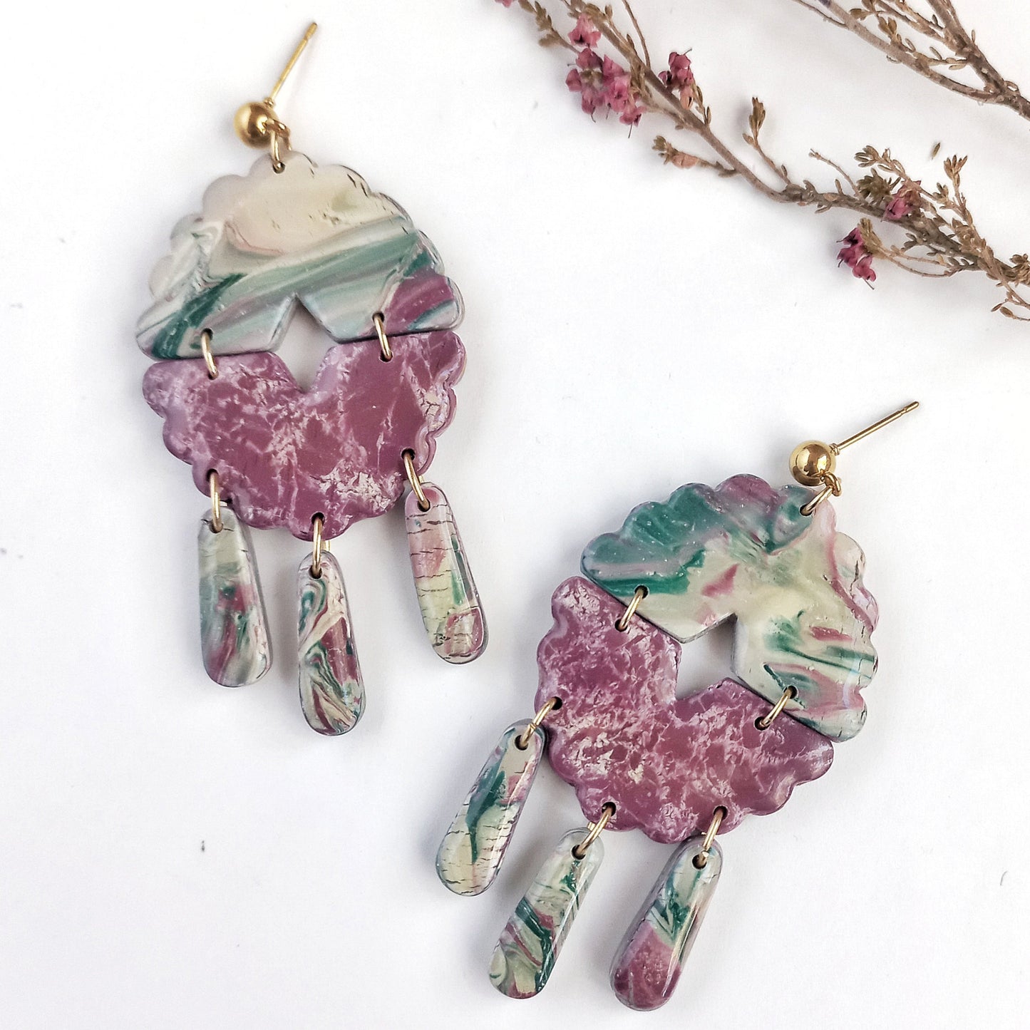 Whispered Marble - Large drop earring with SS ball pin