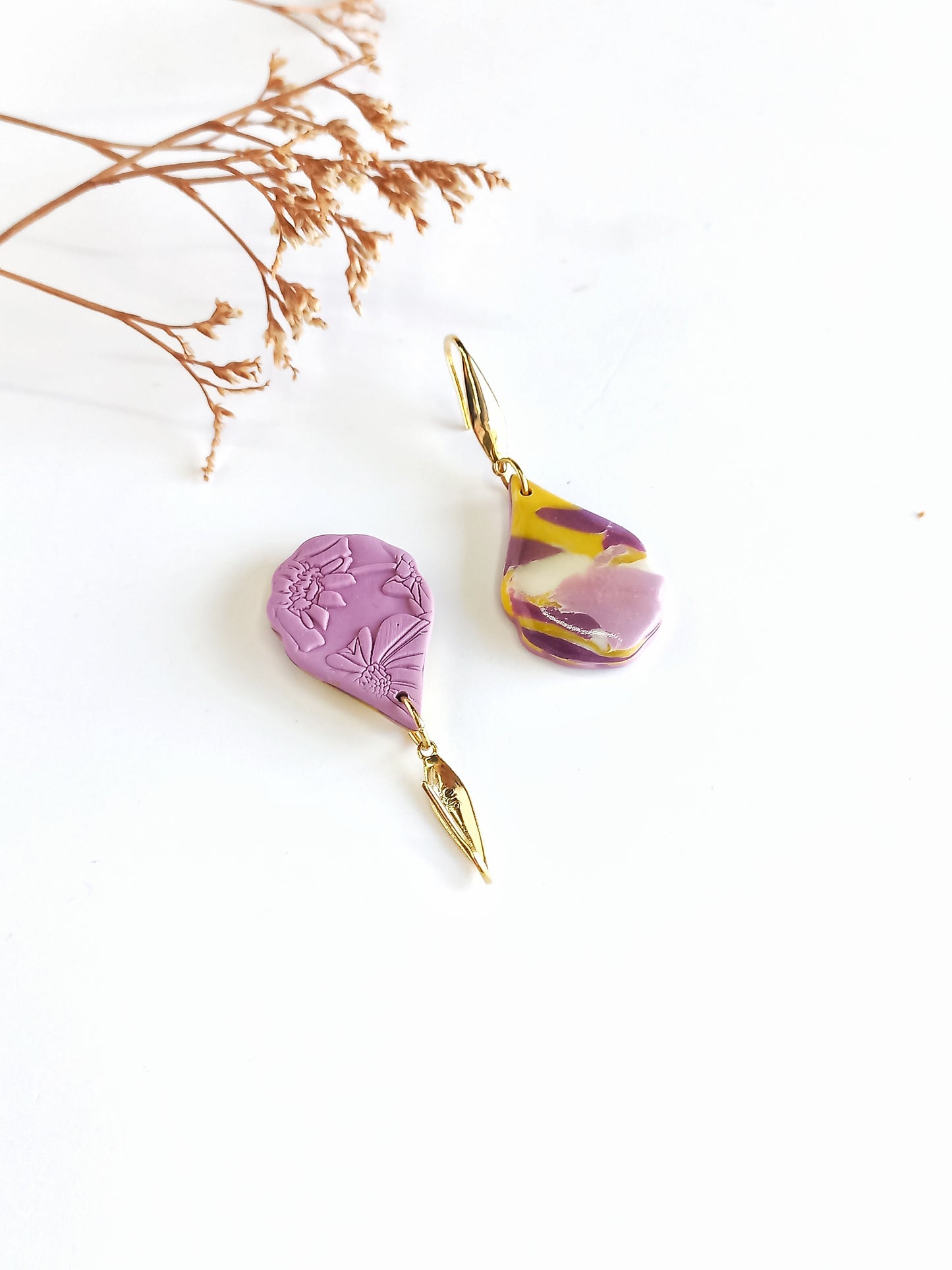Whispered Marble - Medium teardrop earring with 316 surgical ss 18k gold plated hook
