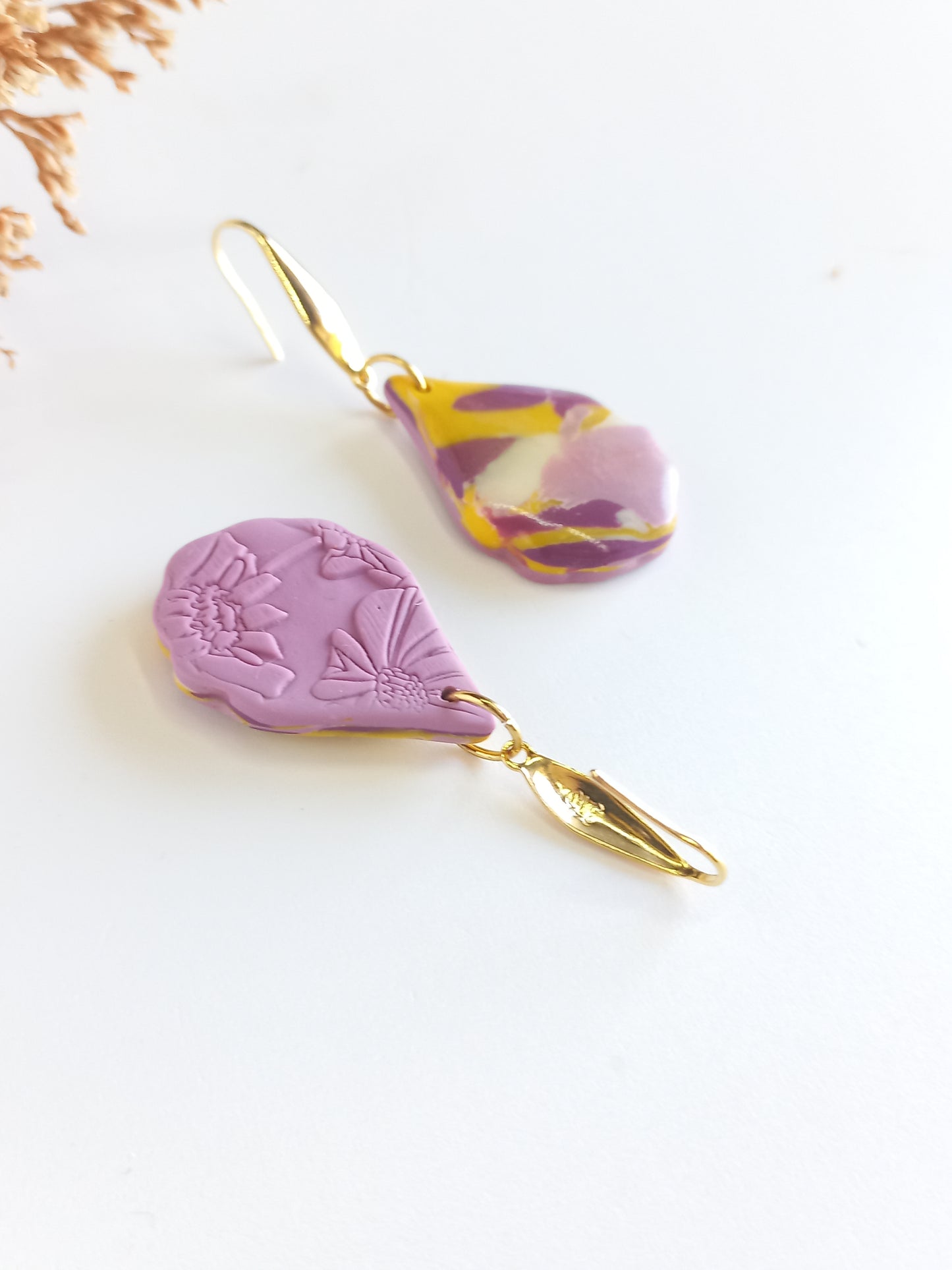 Whispered Marble - Medium teardrop earring with 316 surgical ss 18k gold plated hook