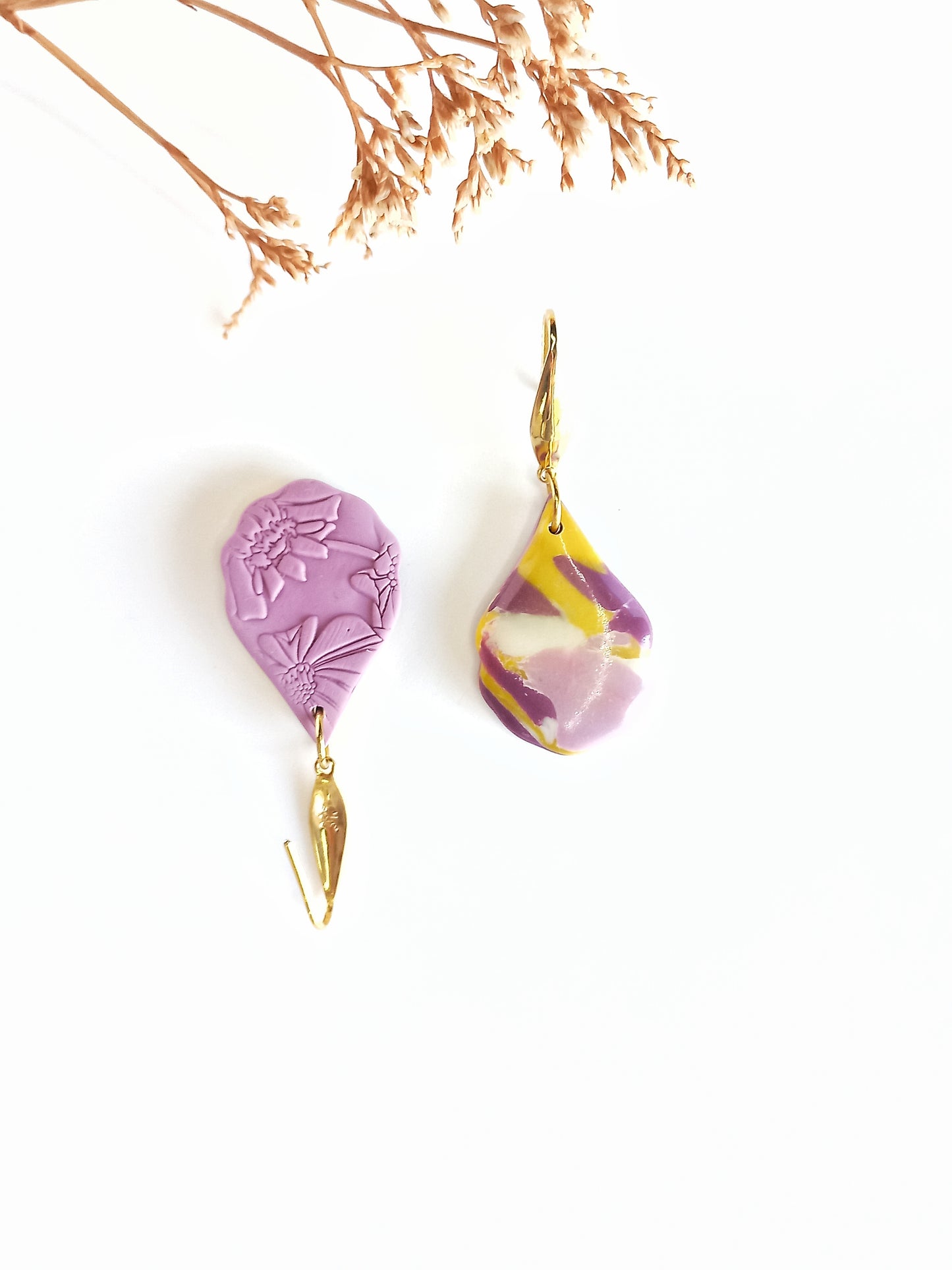 Whispered Marble - Medium teardrop earring with 316 surgical ss 18k gold plated hook