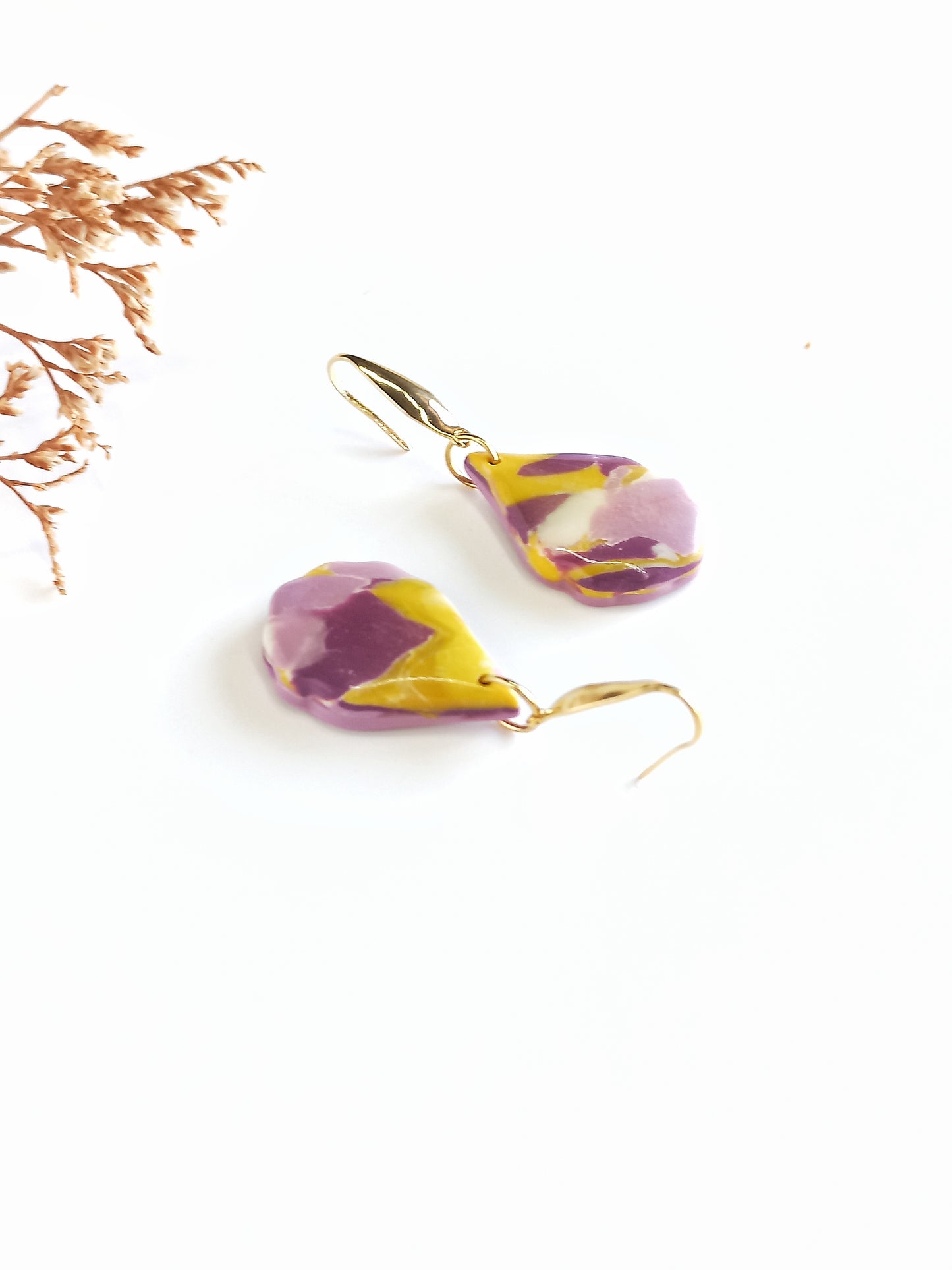 Whispered Marble - Medium teardrop earring with 316 surgical ss 18k gold plated hook