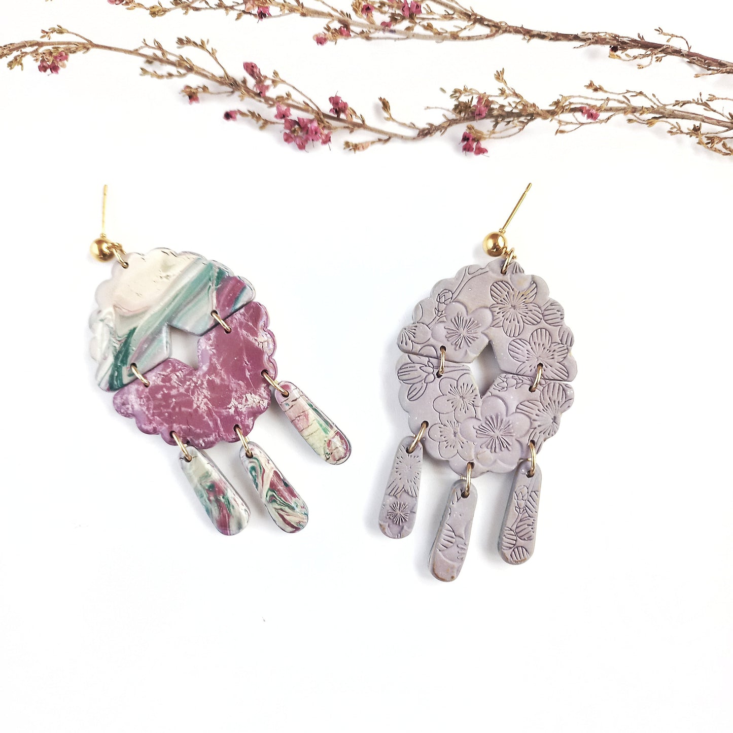 Whispered Marble - Large drop earring with SS ball pin