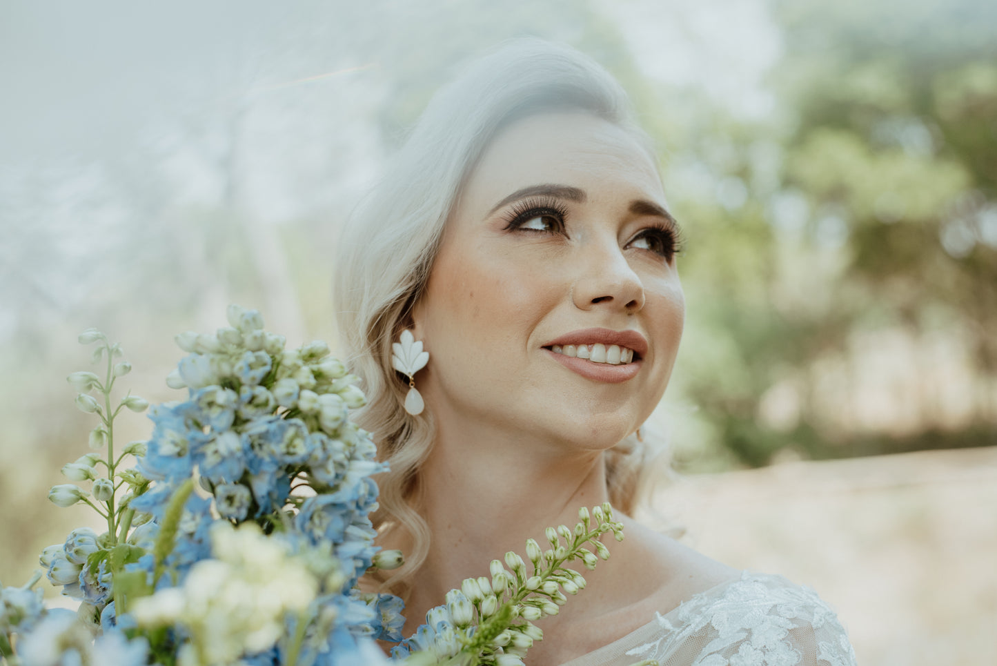 Bridal bloom - Medium drop earring with milky white teardrop finding and gold stainless steel post